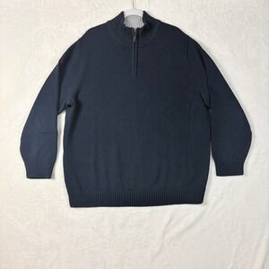 LL Bean Sweater Men Sz XXL Navy Blue 100% Cotton Quarter Zip Pullover 0HJS5